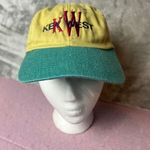 Vintage Key West Embroidered Baseball Cap Yellow Teal Adjustable Strap